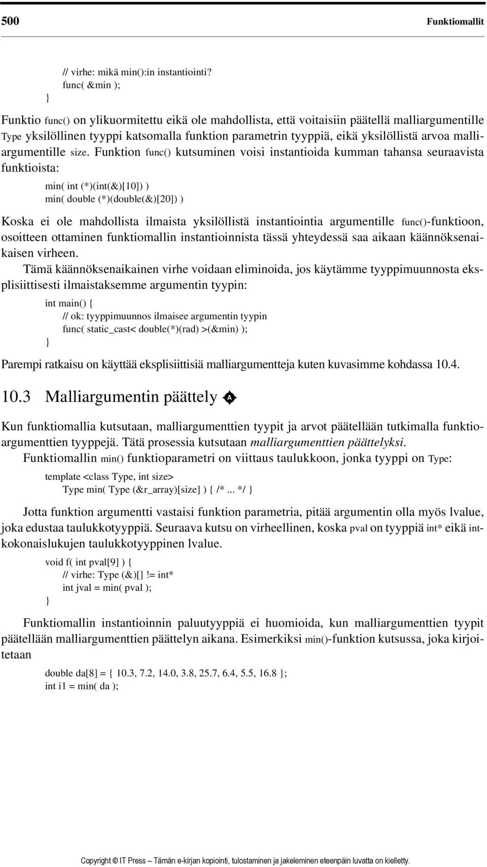 arvoa malliargumentille size.