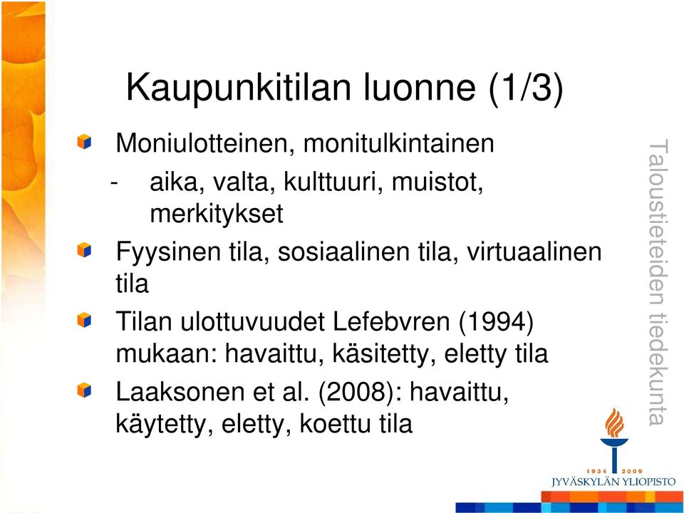 virtuaalinen tila Tilan ulottuvuudet Lefebvren (1994) mukaan: havaittu,