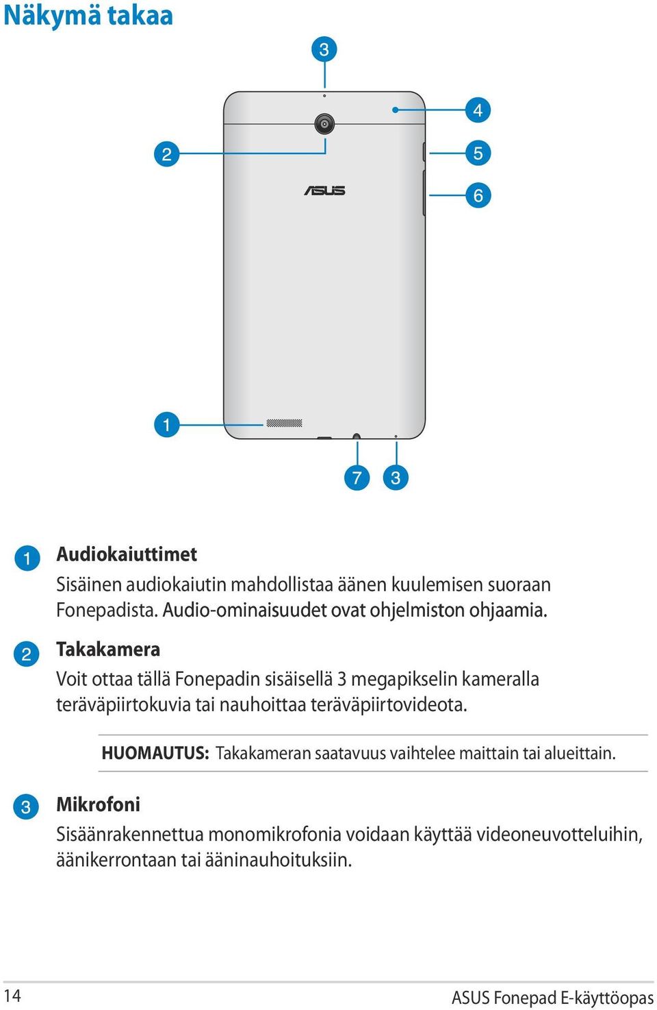 Takakamera Voit ottaa tällä Fonepadin sisäisellä 3 megapikselin kameralla teräväpiirtokuvia tai nauhoittaa