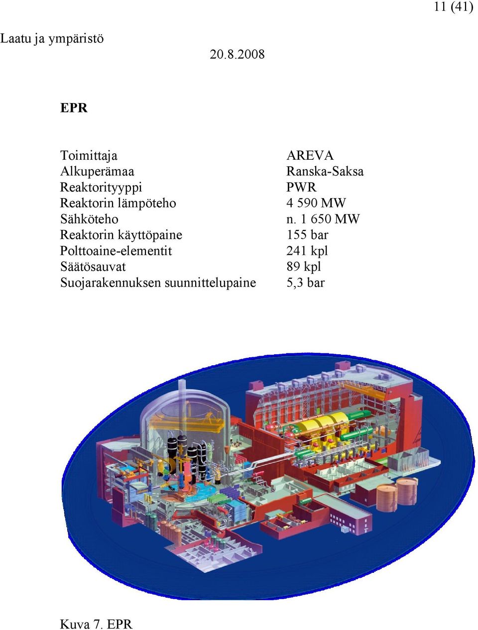 Säätösauvat Suojarakennuksen suunnittelupaine AREVA