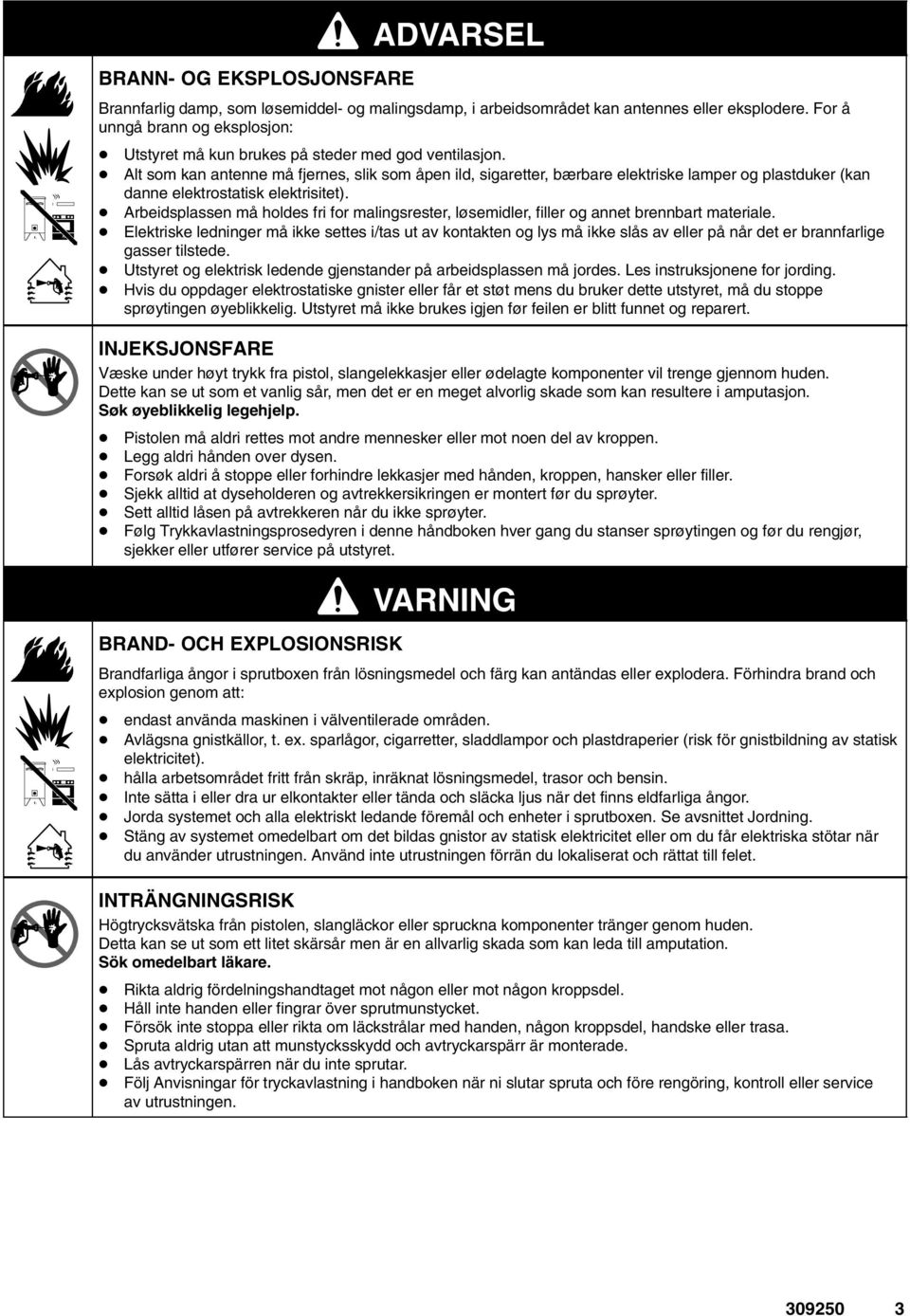 Alt som kan antenne må fjernes, slik som åpen ild, sigaretter, bærbare elektriske lamper og plastduker (kan danne elektrostatisk elektrisitet).