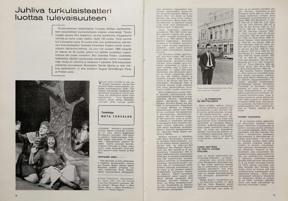 Tänä vuonna tuli kuluneeksi myös 75 vuotta siitä, kun ensim m äinen vakinainen turkulaisteatteri Svenska Inhemska Teatern aloitti ensim m äisen näytä n tö vu o te n sa.