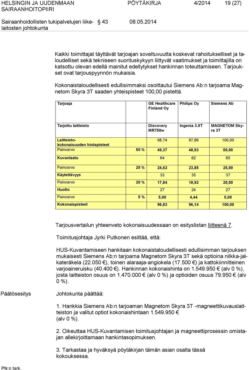 mainitut edellytykset hankinnan toteuttamiseen. Tarjoukset ovat tarjouspyynnön mukaisia.