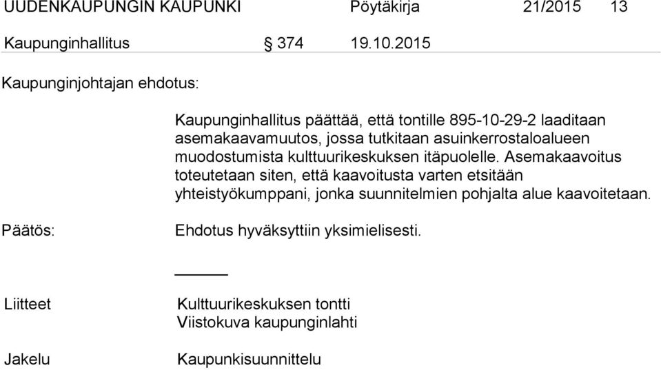 asuinkerrostaloalueen muodostumista kulttuurikeskuksen itäpuolelle.