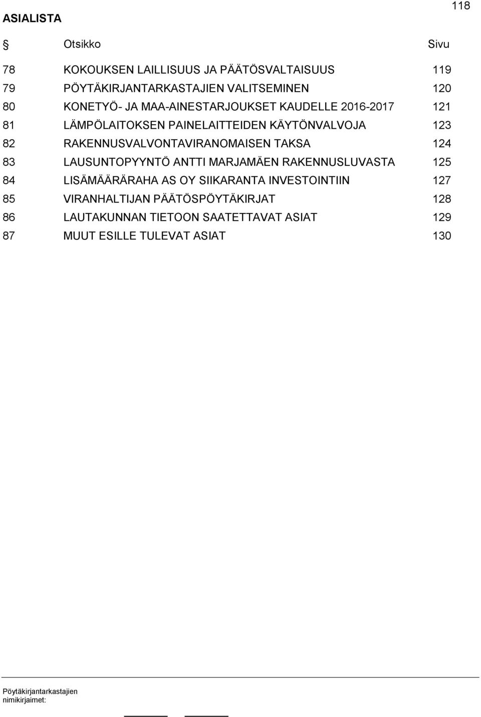 RAKENNUSVALVONTAVIRANOMAISEN TAKSA 124 83 LAUSUNTOPYYNTÖ ANTTI MARJAMÄEN RAKENNUSLUVASTA 125 84 LISÄMÄÄRÄRAHA AS OY