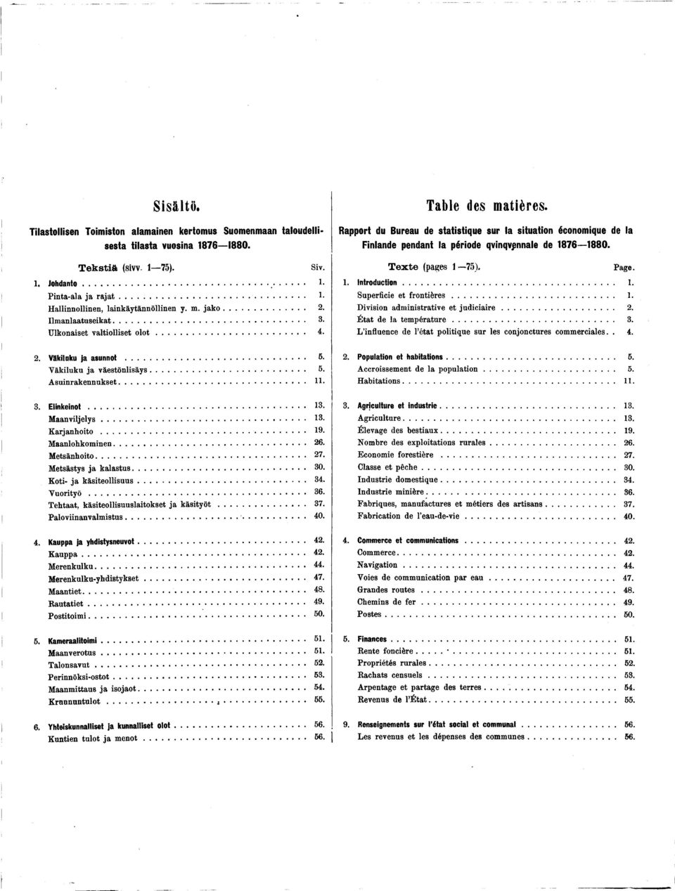 Rapport du Bureau de statistique sur la situation économique de la Finlande pendant la période qvinqvpnnale de 1876 1880. T ex te (pages 1 75). Page. 1. Introduction... 1. Superficie et fr o n tiè r e s.