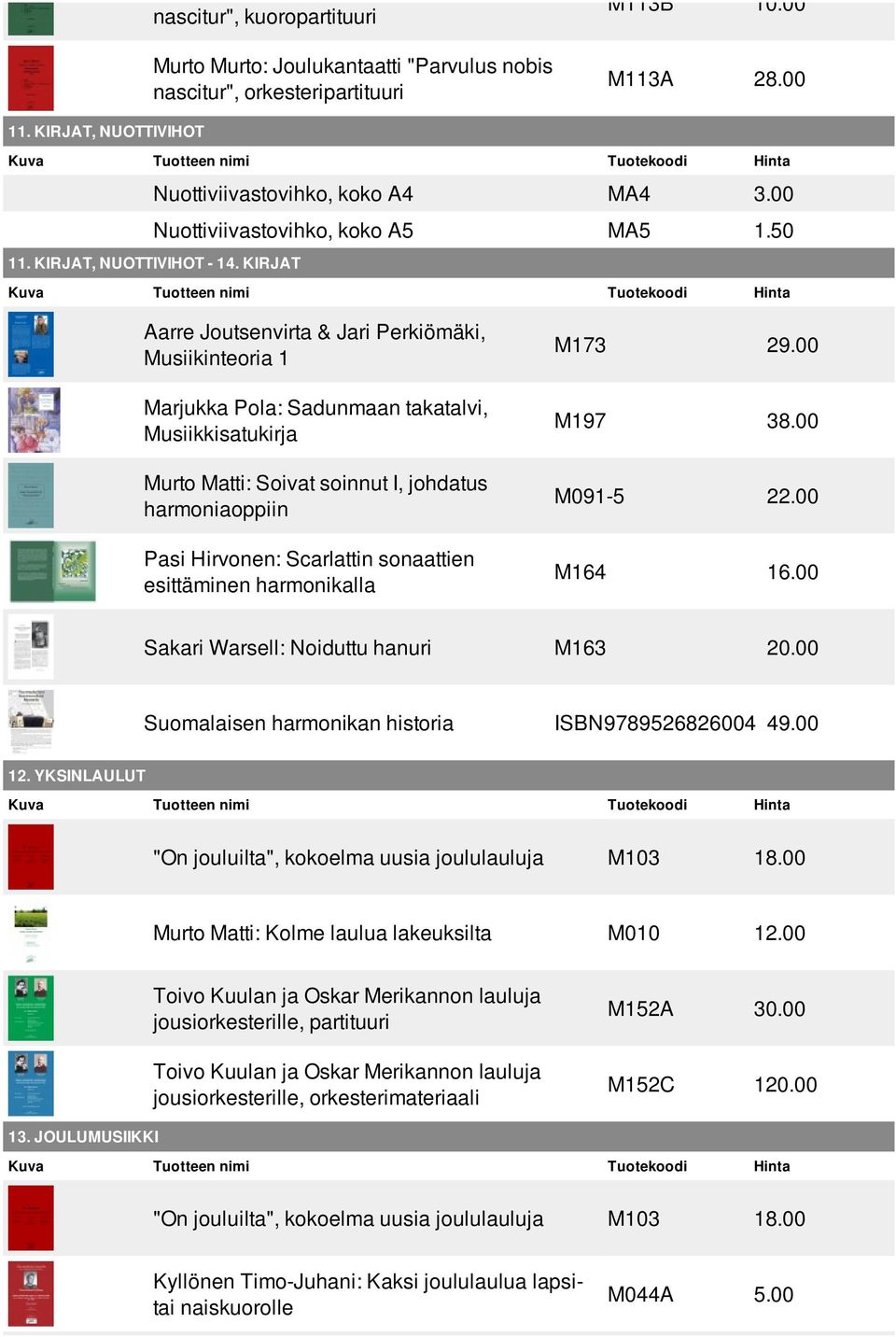 KIRJAT Aarre Joutsenvirta & Jari Perkiömäki, Musiikinteoria 1 Marjukka Pola: Sadunmaan takatalvi, Musiikkisatukirja Murto Matti: Soivat soinnut I, johdatus harmoniaoppiin Pasi Hirvonen: Scarlattin