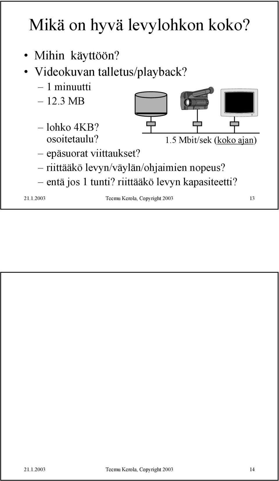 osoitetaulu? 1.5 Mbit/sek (koko ajan) epäsuorat viittaukset?