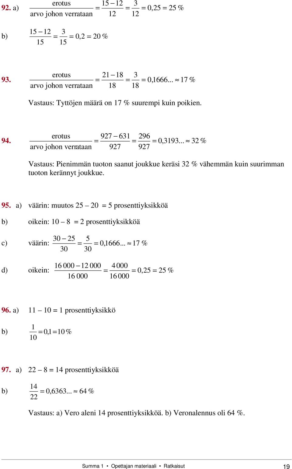 .. % arvo johon verrataan 97 97 Vastaus: Pienimmän tuoton saanut joukkue keräsi % vähemmän kuin suurimman tuoton kerännyt joukkue. 95.