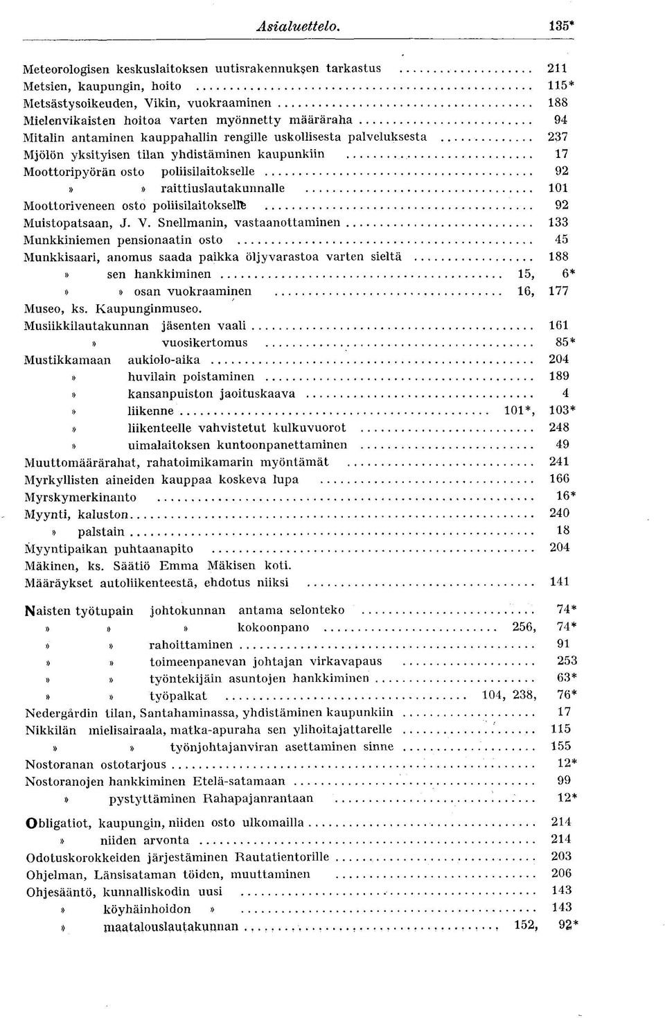 poliisilaitokselle 92»» raittiuslautakunnalle 101 Moottoriveneen osto poliisilaitoksella 92 Muistopatsaan, J. V.