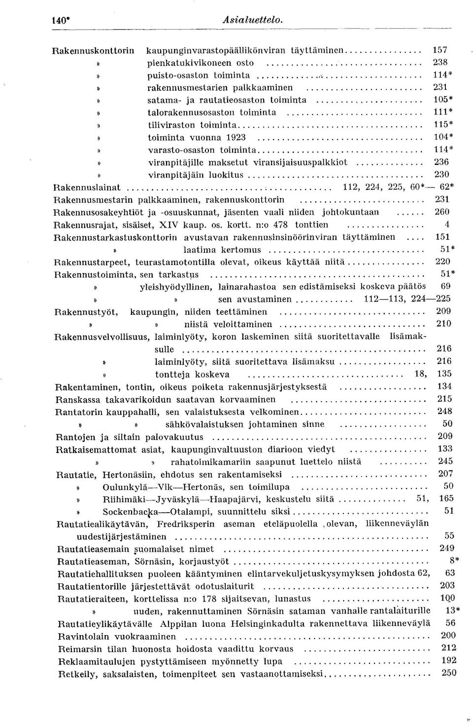 105*» talorakennusosaston toiminta 111*» tiliviraston toiminta 115*» toiminta vuonna 1923 104*» varasto-osaston toiminta 114*» viranpitäjille maksetut viransijaisuuspalkkiot 236» viranpitäjäin