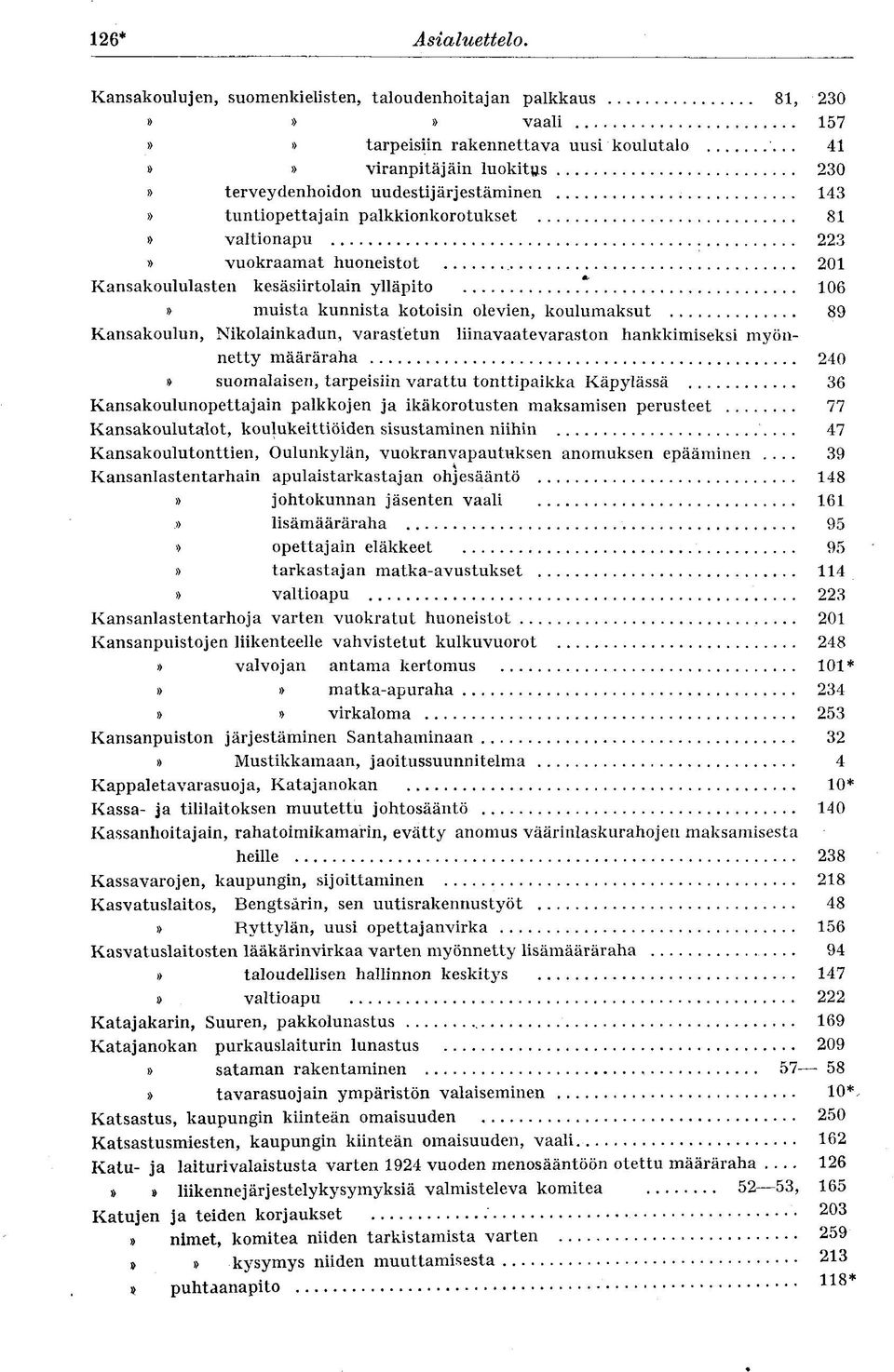 143» tuntiopettajain palkkionkorotukset 81» valtionapu 223 y> vuokraamat huoneistot 201 Kansakoululasten kesäsiirtolain ylläpito * 106» muista kunnista kotoisin olevien, koulumaksut 89 Kansakoulun,