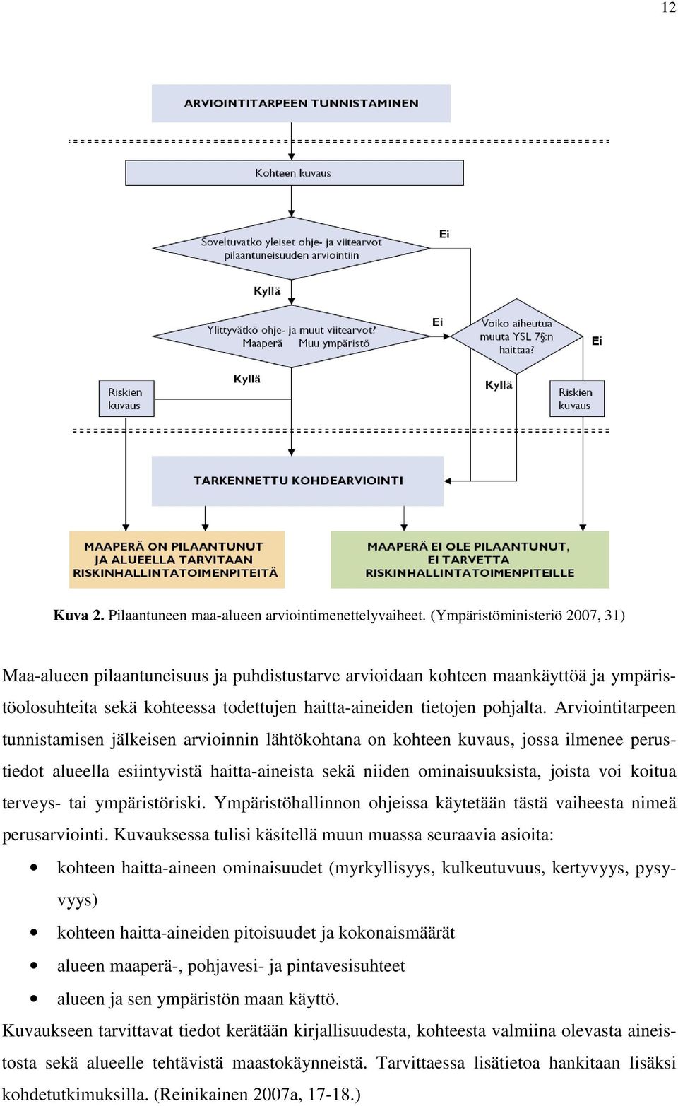 Arviointitarpeen tunnistamisen jälkeisen arvioinnin lähtökohtana on kohteen kuvaus, jossa ilmenee perustiedot alueella esiintyvistä haitta-aineista sekä niiden ominaisuuksista, joista voi koitua