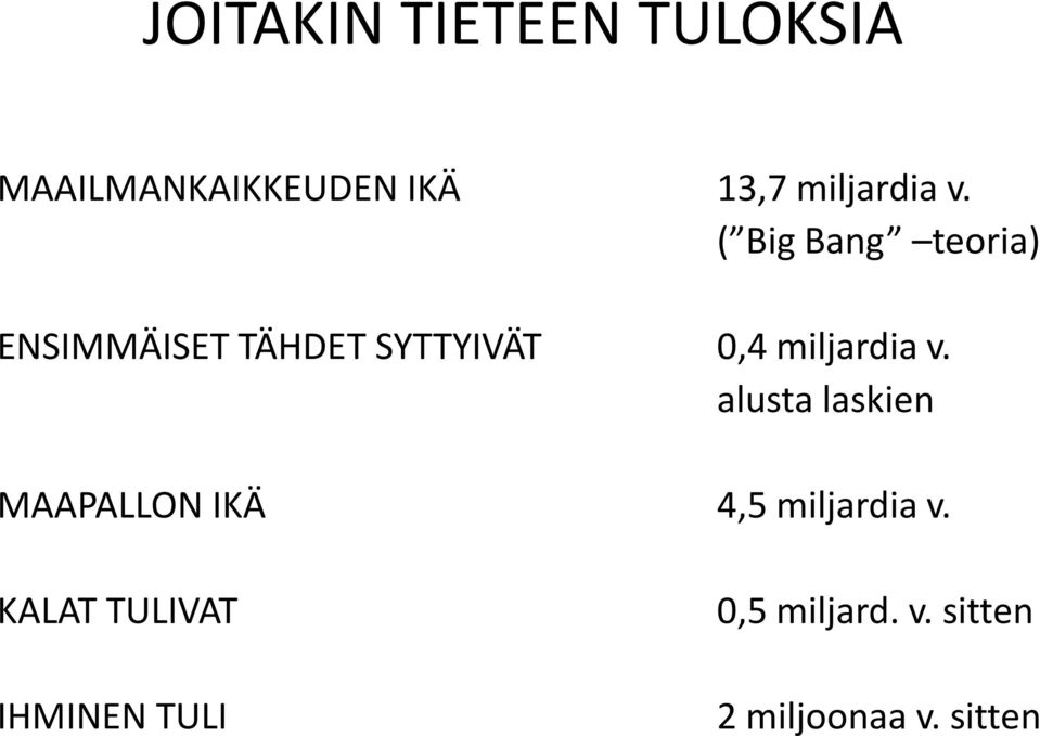 ( Big Bang teoria) ENSIMMÄISET TÄHDET SYTTYIVÄT 0,4  alusta