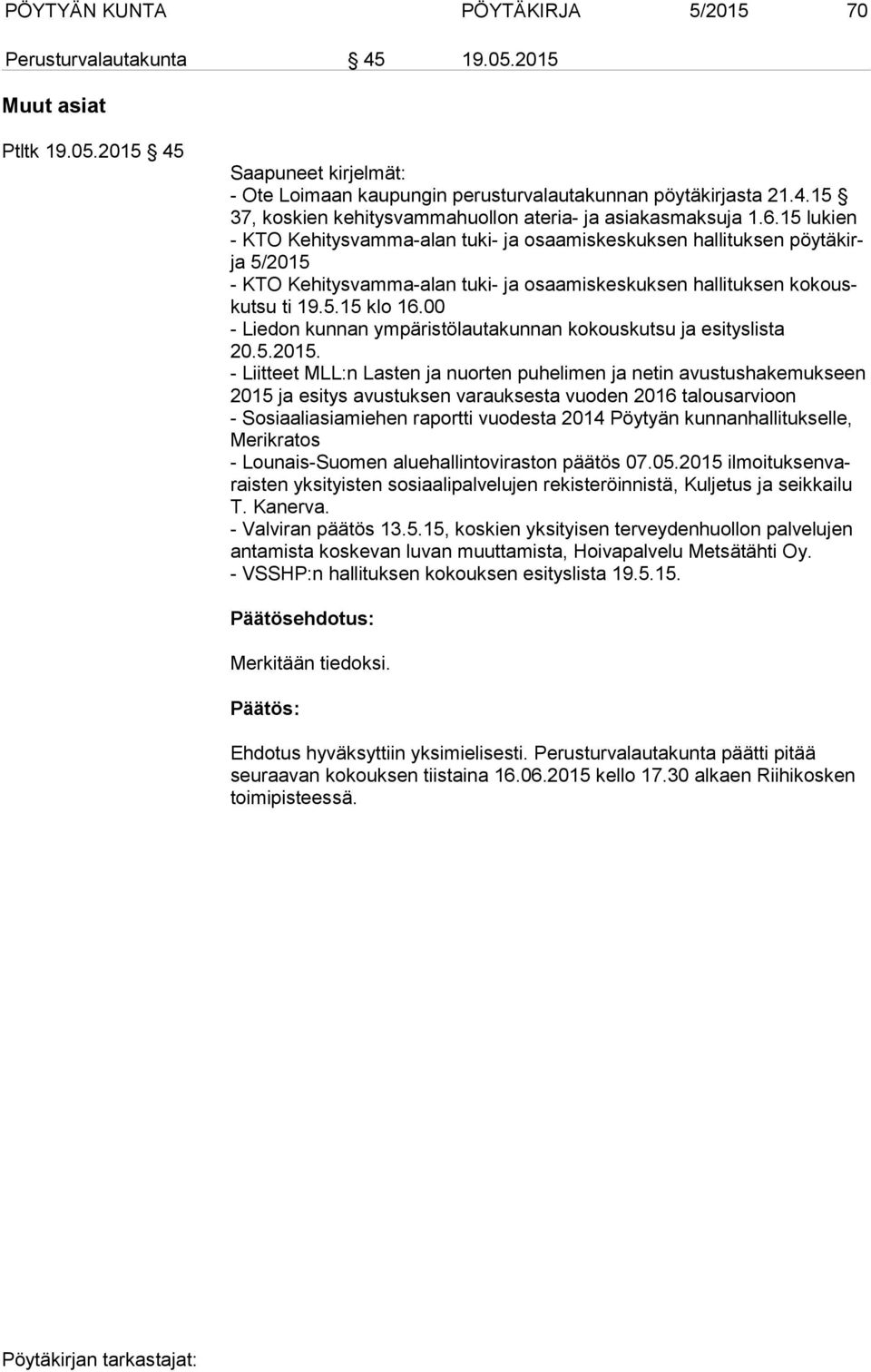 00 - Liedon kunnan ympäristölautakunnan kokouskutsu ja esityslista 20.5.2015.