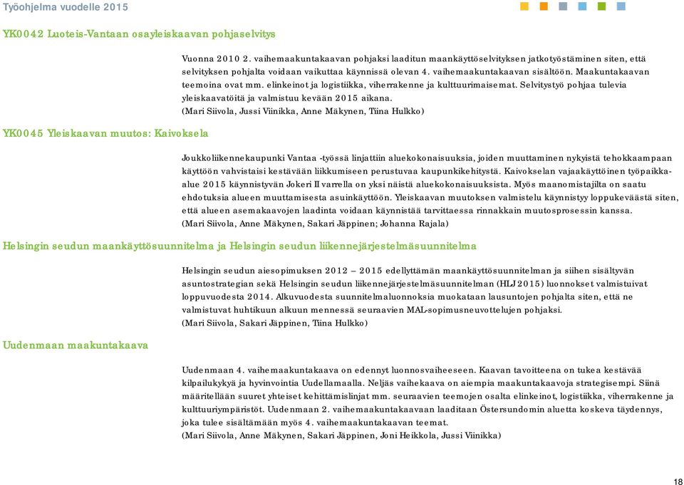 Maakuntakaavan teemoina ovat mm. elinkeinot ja logistiikka, viherrakenne ja kulttuurimaisemat. Selvitystyö pohjaa tulevia yleiskaavatöitä ja valmistuu kevään 2015 aikana.