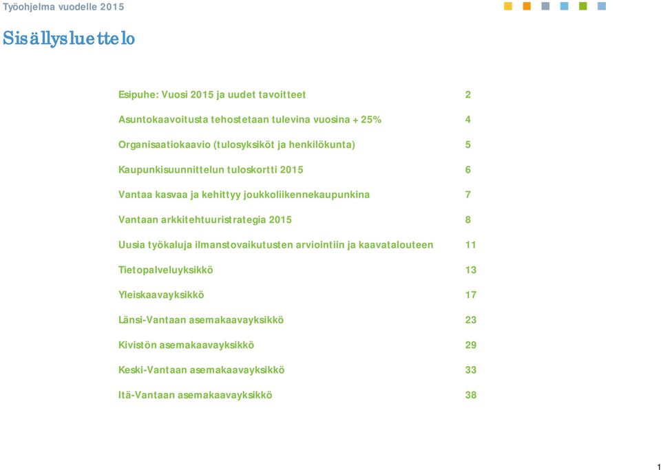 arkkitehtuuristrategia 2015 8 Uusia työkaluja ilmanstovaikutusten arviointiin ja kaavatalouteen 11 Tietopalveluyksikkö 13