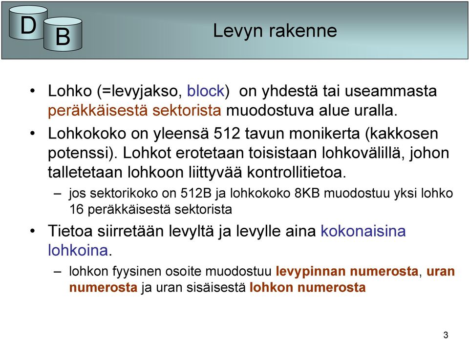 Lohkot erotetaan toisistaan lohkovälillä, johon talletetaan lohkoon liittyvää kontrollitietoa.