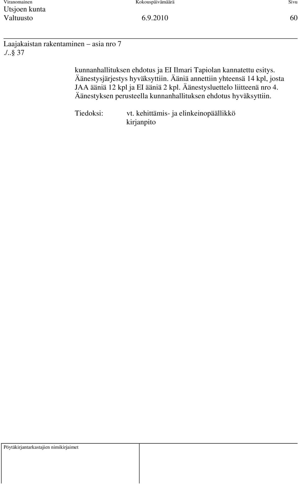 Äänestysjärjestys hyväksyttiin.