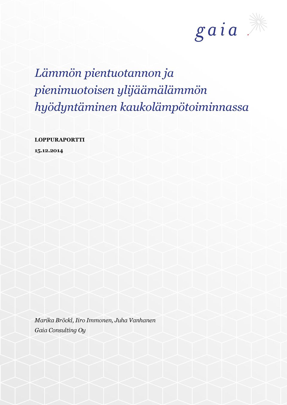 kaukolämpötoiminnassa LOPPURAPORTTI 15.12.