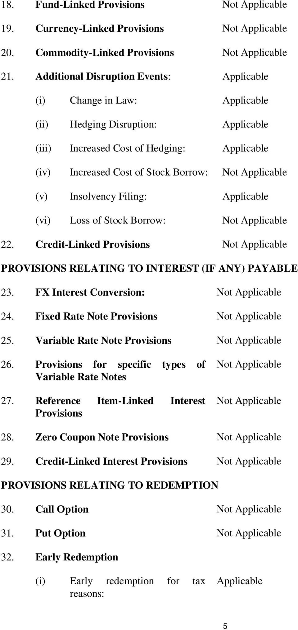 Applicable (v) Insolvency Filing: Applicable (vi) Loss of Stock Borrow: Not Applicable 22. Credit-Linked Provisions Not Applicable PROVISIONS RELATING TO INTEREST (IF ANY) PAYABLE 23.