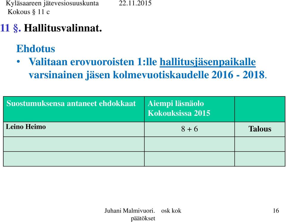 varsinainen jäsen kolmevuotiskaudelle 2016-2018.