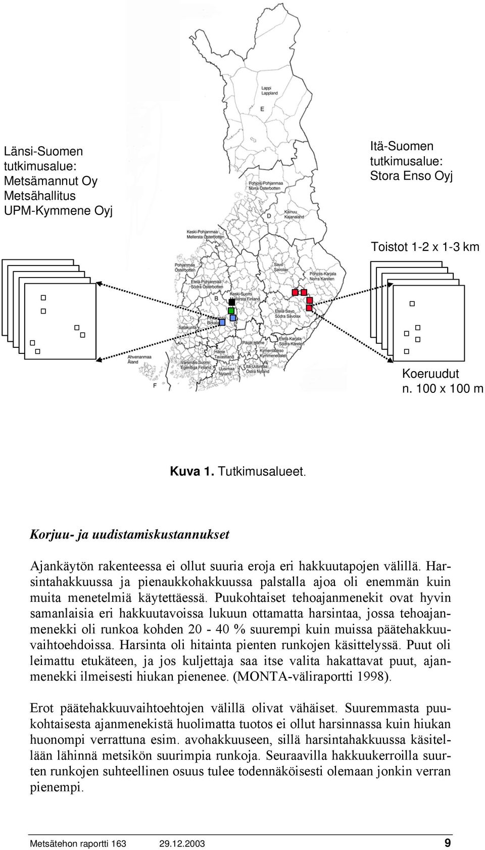 Harsintahakkuussa ja pienaukkohakkuussa palstalla ajoa oli enemmän kuin muita menetelmiä käytettäessä.