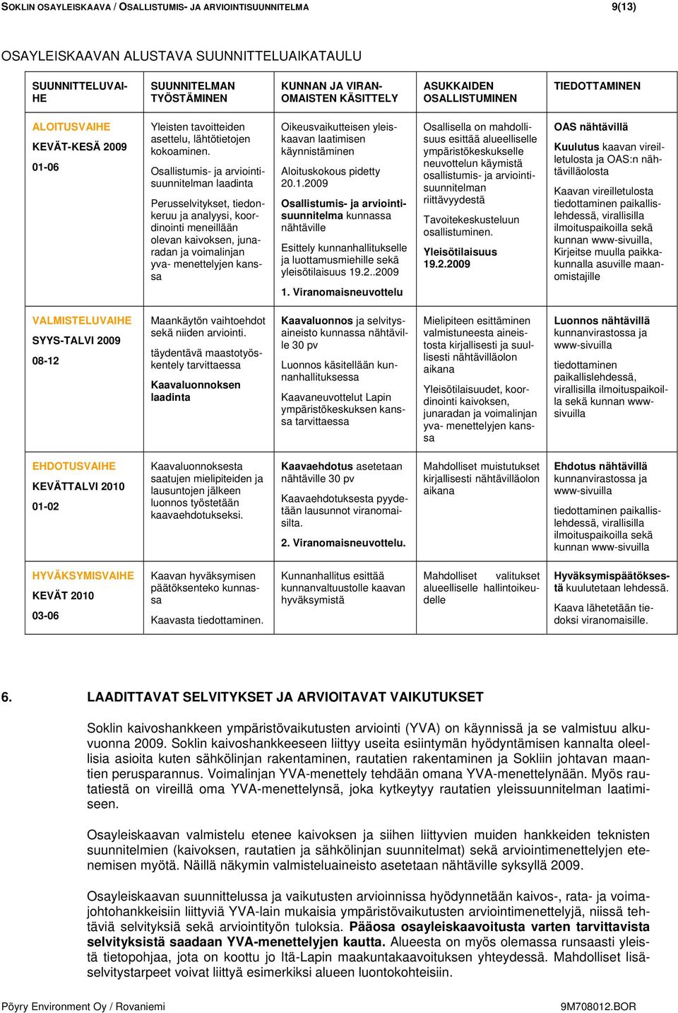 Osallistumis- ja arviointisuunnitelman laadinta Perusselvitykset, tiedonkeruu ja analyysi, koordinointi meneillään olevan kaivoksen, junaradan ja voimalinjan yva- menettelyjen kanssa