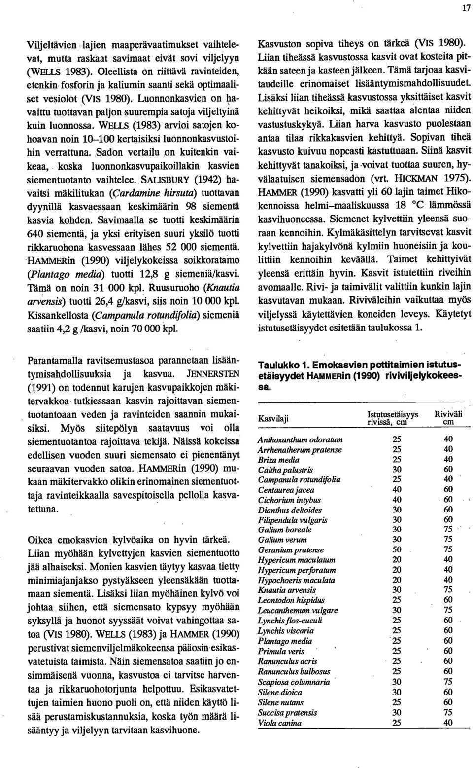 WELLS (1983) arvioi satojen kohoavan noin 10-100 kertaisiksi luonnonkasvustoihin verrattuna. Sadon vertailu on kuitenkin vaikeaa, koska luonnonkasvupaikoillakin kasvien siementuotanto vaihtelee.