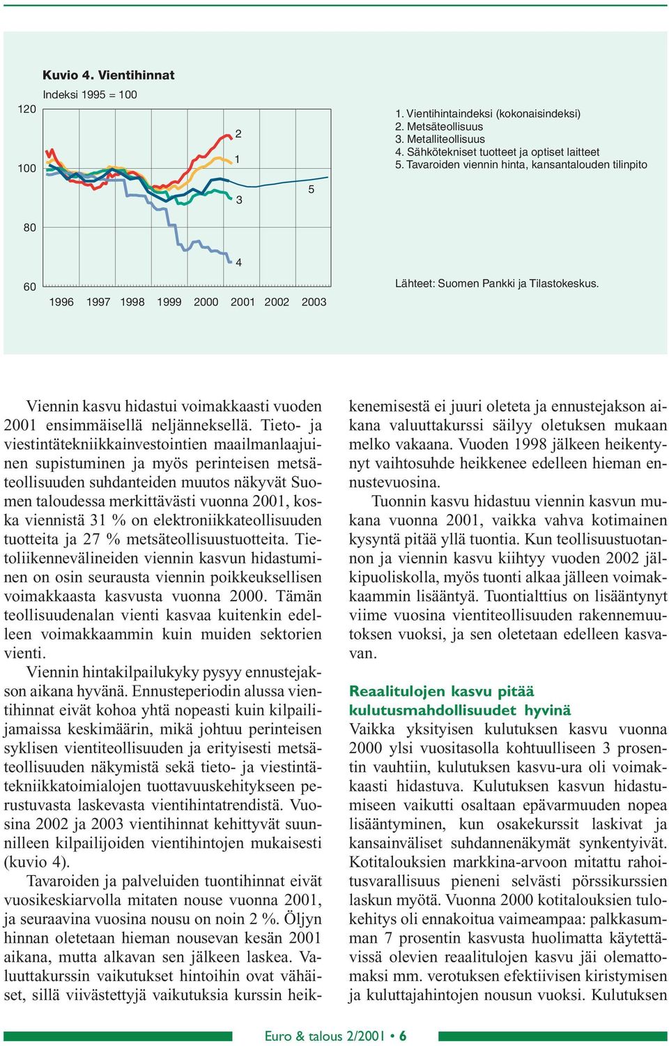 Tieto- ja viestintätekniikkainvestointien maailmanlaajuinen supistuminen ja myös perinteisen metsäteollisuuden suhdanteiden muutos näkyvät Suomen taloudessa merkittävästi vuonna, koska viennistä % on