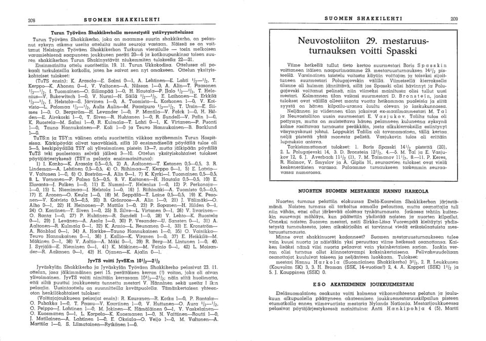 'Shakinystä'vät niukemmi,ten,tuloksella 22-211. Ensinmainittu otteiu suorhe<ltiin 19. 111. Turun Ukkokodisa. Otteluss a oli po 'kaali tunkulaisilla katkoha, joten he saivat sen nyt omakse'en.