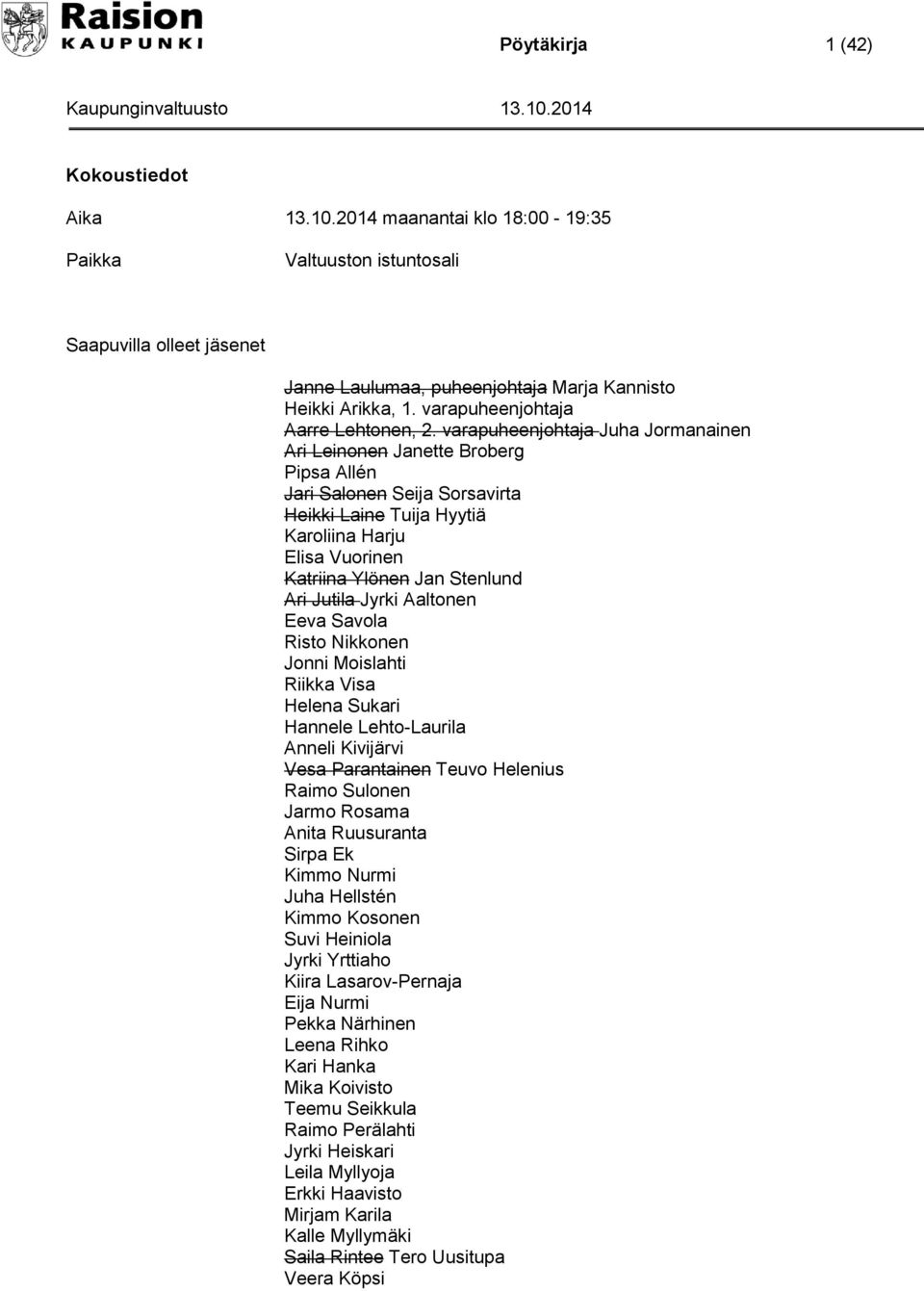 varapuheenjohtaja Juha Jormanainen Ari Leinonen Janette Broberg Pipsa Allén Jari Salonen Seija Sorsavirta Heikki Laine Tuija Hyytiä Karoliina Harju Elisa Vuorinen Katriina Ylönen Jan Stenlund Ari