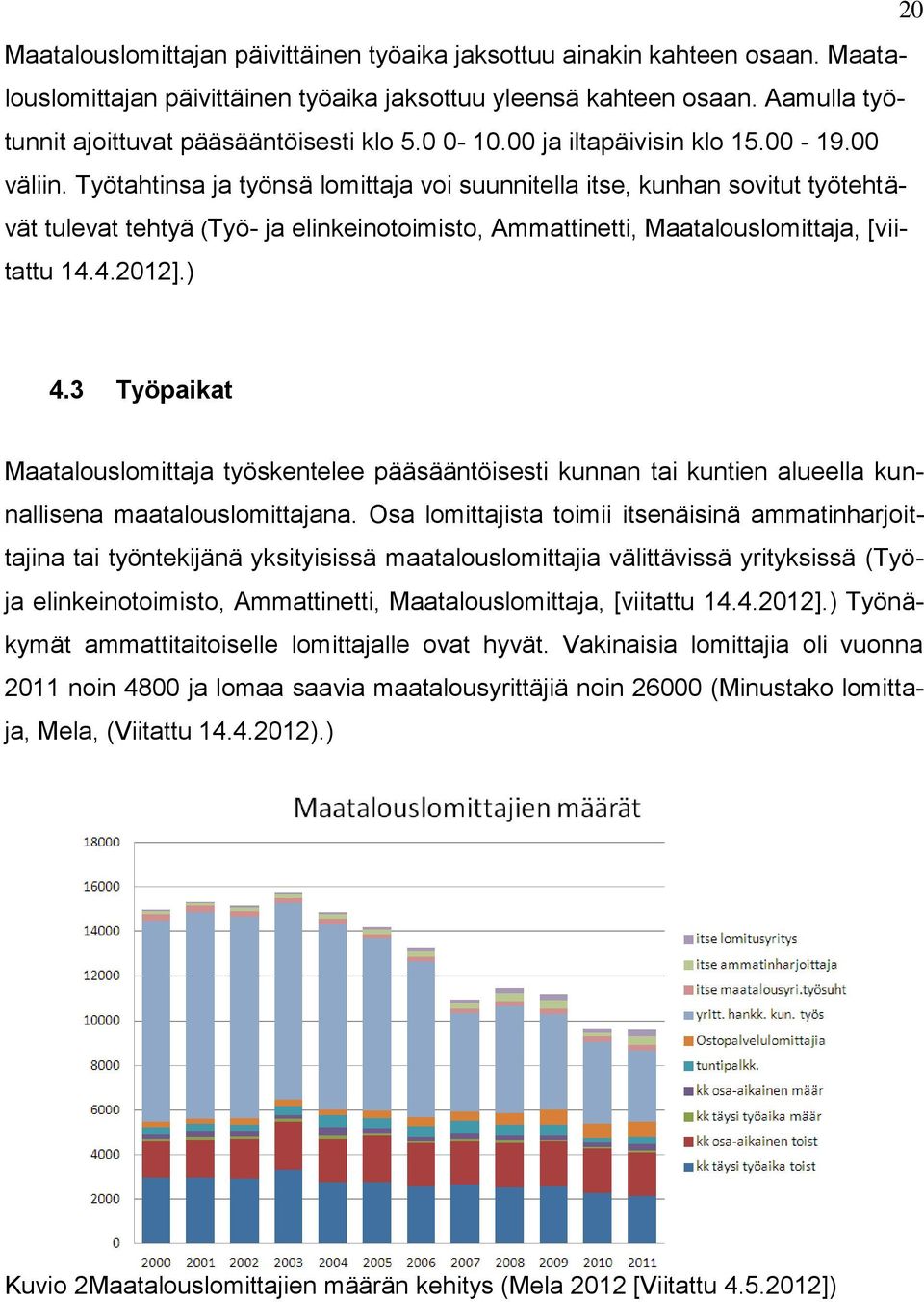 Työtahtinsa ja työnsä lomittaja voi suunnitella itse, kunhan sovitut työtehtävät tulevat tehtyä (Työ- ja elinkeinotoimisto, Ammattinetti, Maatalouslomittaja, [viitattu 14.4.2012].) 4.