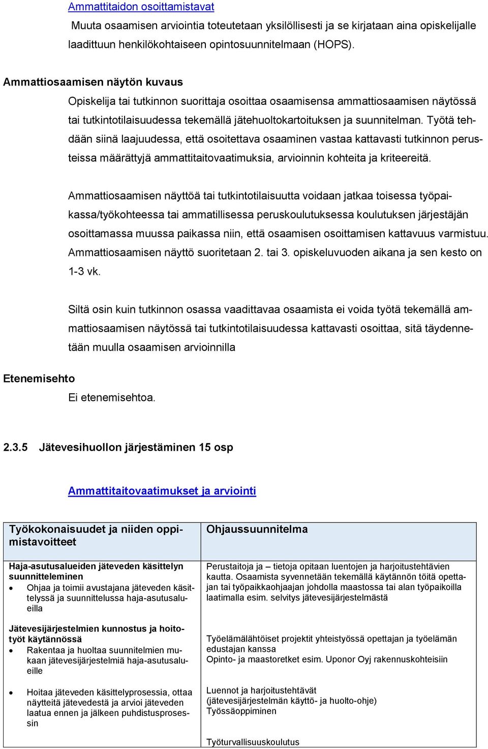 Työtä tehdään siinä laajuudessa, että osoitettava osaaminen vastaa kattavasti tutkinnon perusteissa määrättyjä ammattitaitovaatimuksia, arvioinnin kohteita ja kriteereitä.