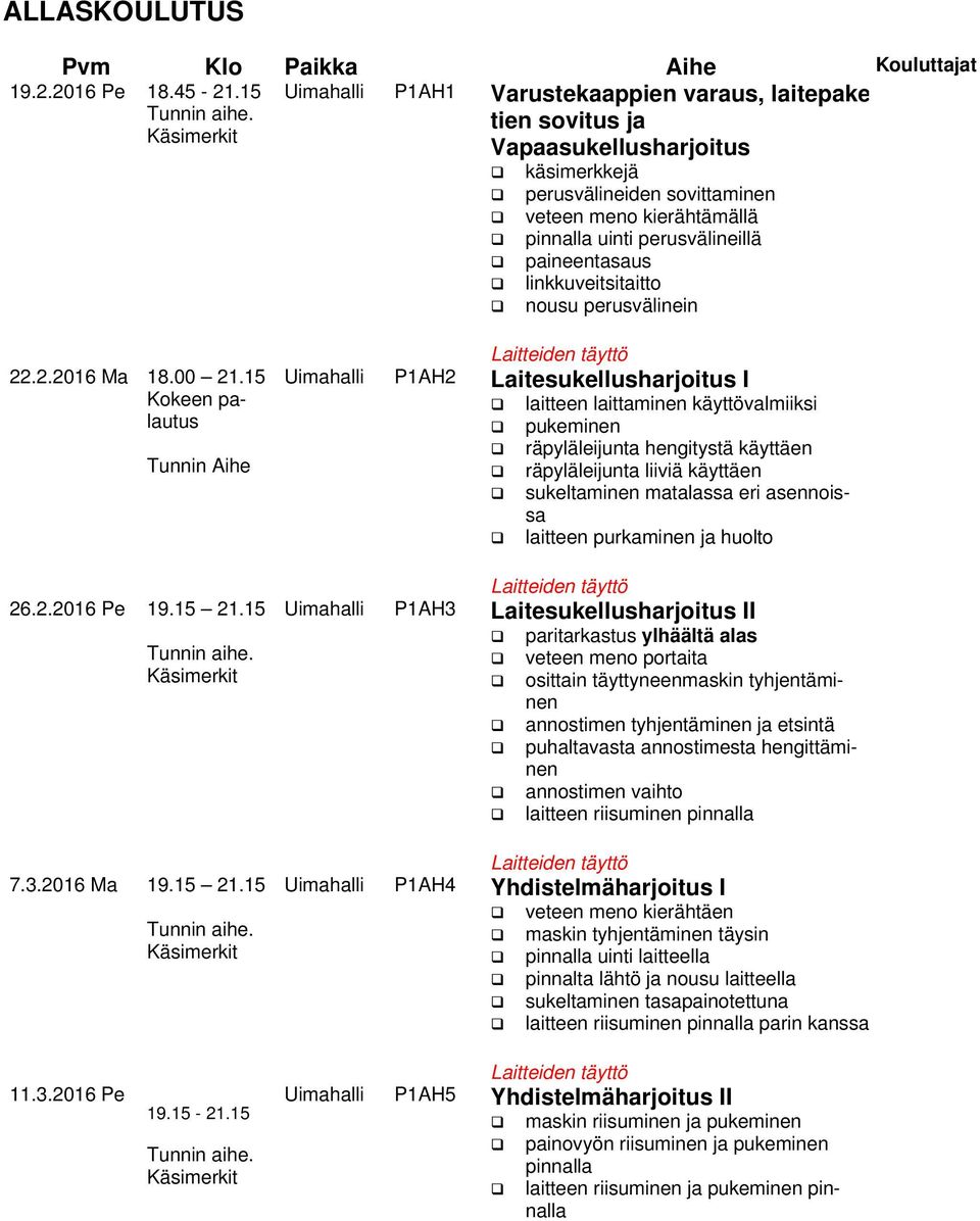 15 Kokeen palautus Tunnin Aihe 26.2.2016 Pe 19.15 21.