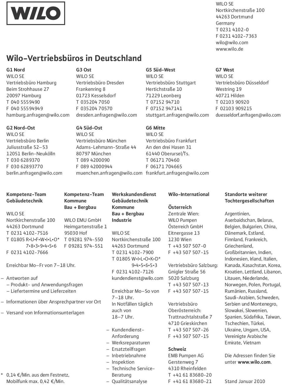 com G5 Süd-West Vertriebsbüro Stuttgart Hertichstraße 10 71229 Leonberg T 07152 94710 F 07152 947141 stuttgart.anfragen@wilo.