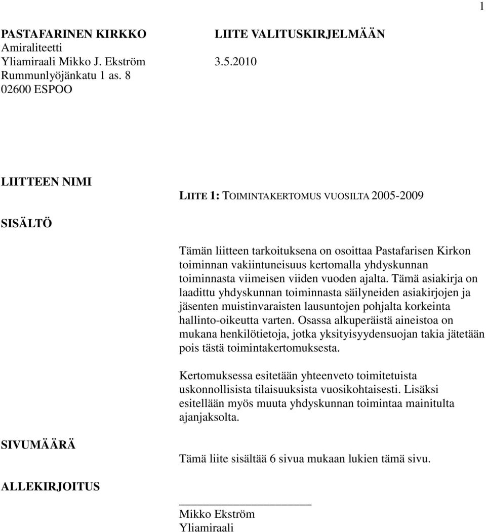 toiminnasta viimeisen viiden vuoden ajalta.
