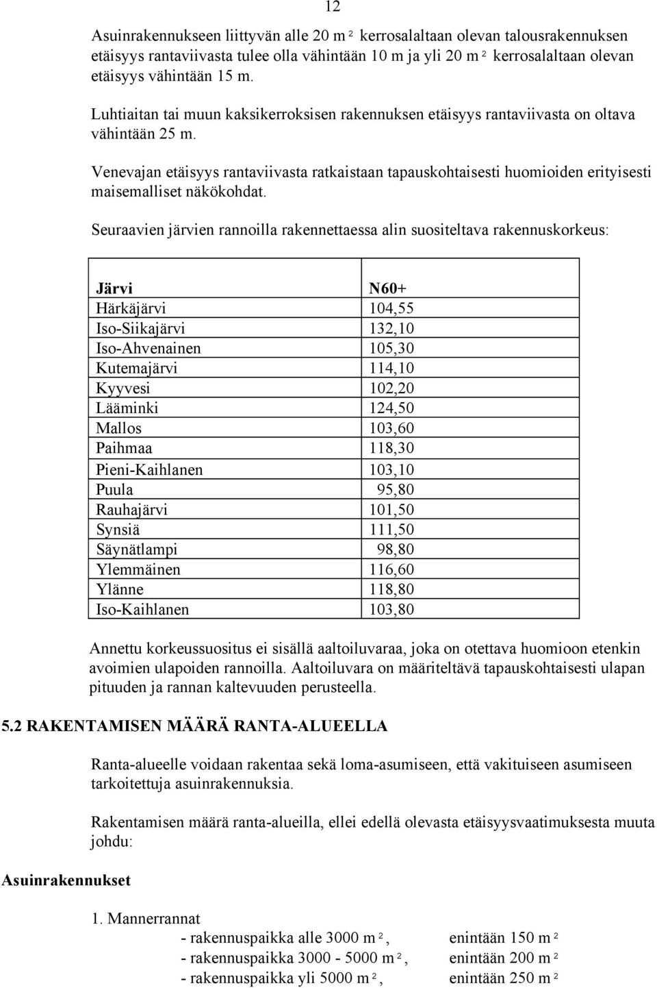 Venevajan etäisyys rantaviivasta ratkaistaan tapauskohtaisesti huomioiden erityisesti maisemalliset näkökohdat.