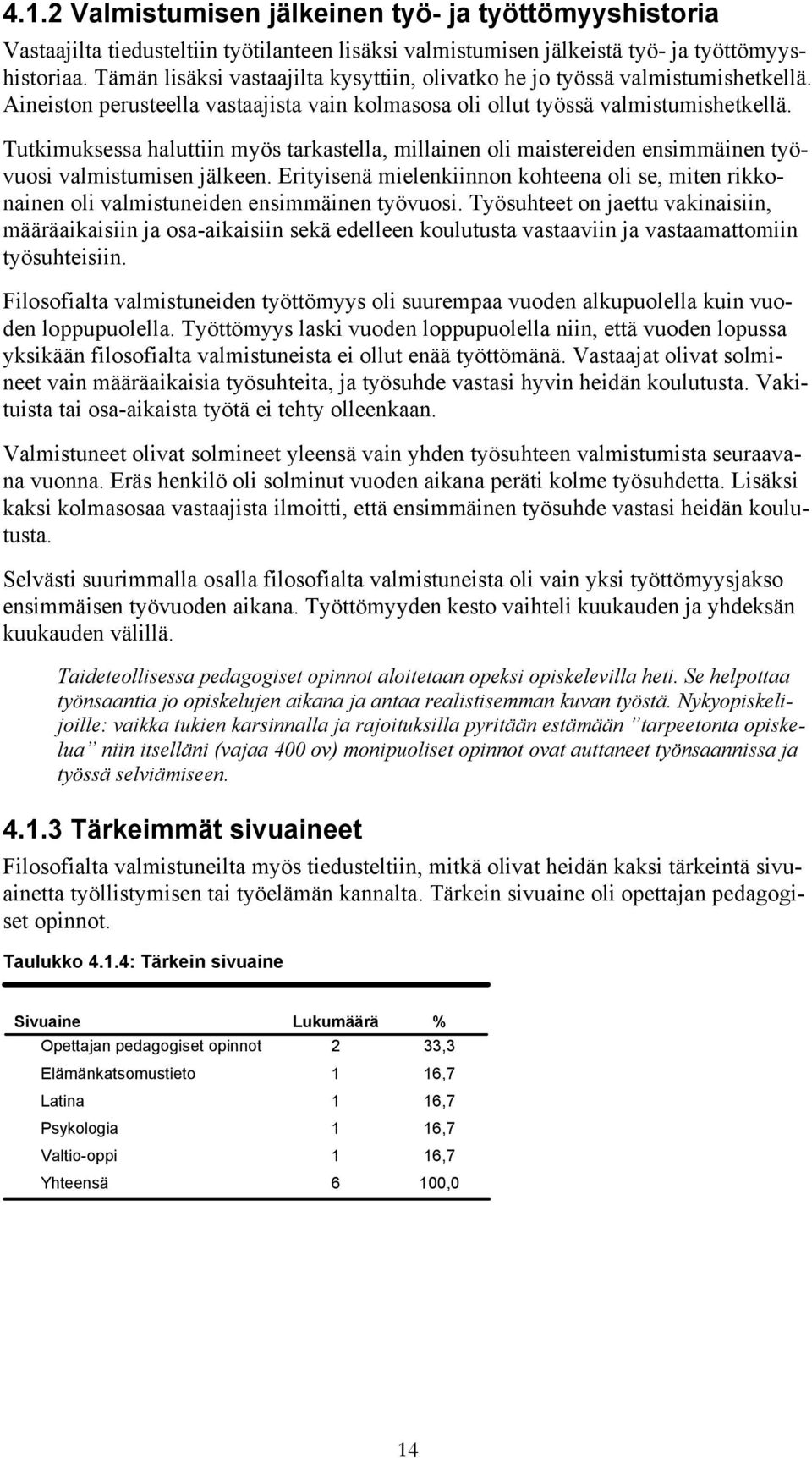 Tutkimuksessa haluttiin myös tarkastella, millainen oli maistereiden ensimmäinen työvuosi valmistumisen jälkeen.