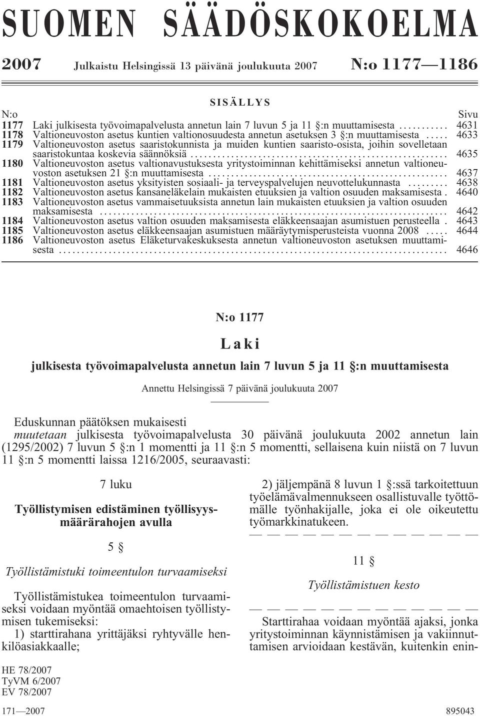 .. 4635 1180 valtionavustuksesta yritystoiminnan kehittämiseksi annetun valtioneuvoston asetuksen 21 :n muuttamisesta... 4637 1181 yksityisten sosiaali- ja terveyspalvelujen neuvottelukunnasta.