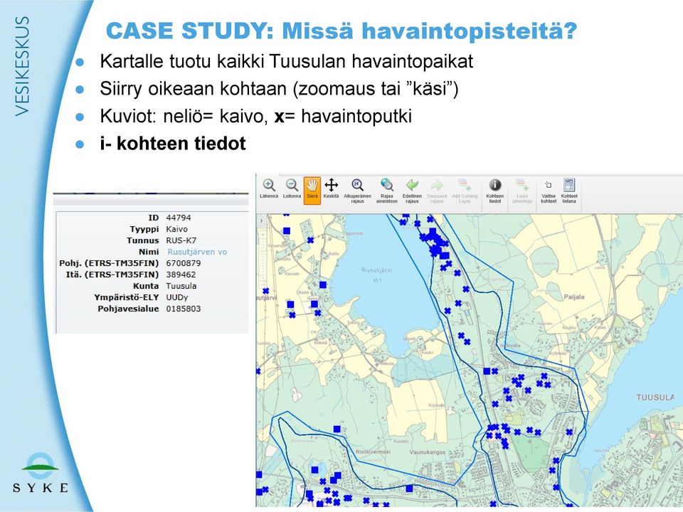 Siirry oikeaan kohtaan (zoomaus tai käsi )