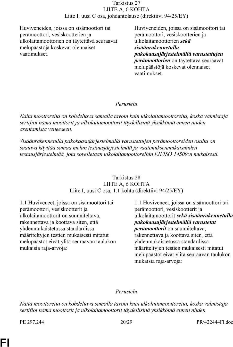 Huviveneiden, joissa on sisämoottori tai perämoottori, vesiskootterien ja ulkolaitamoottorien sekä sisäänrakennetulla pakokaasujärjestelmällä varustettujen perämoottorien on täytettävä  Näitä