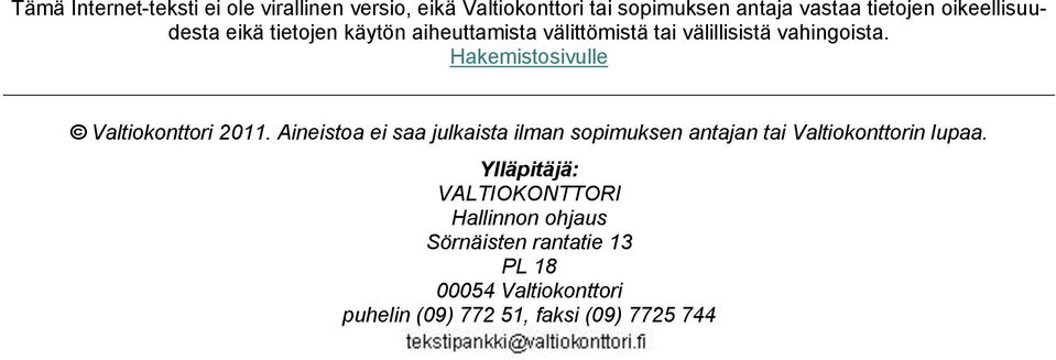 Hakemistosivulle Valtiokonttori 2011.