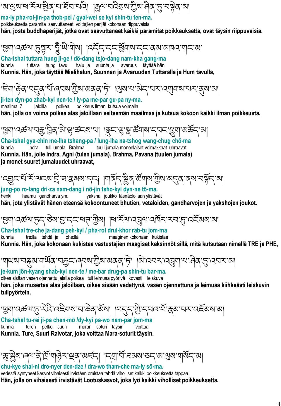 Cha-tshal tuttara hung ji-ge / dö-dang tsjo-dang nam-kha gang-ma kunnia tuttara hung tavu halu ja suunta ja avaruus täyttää hän Kunnia.