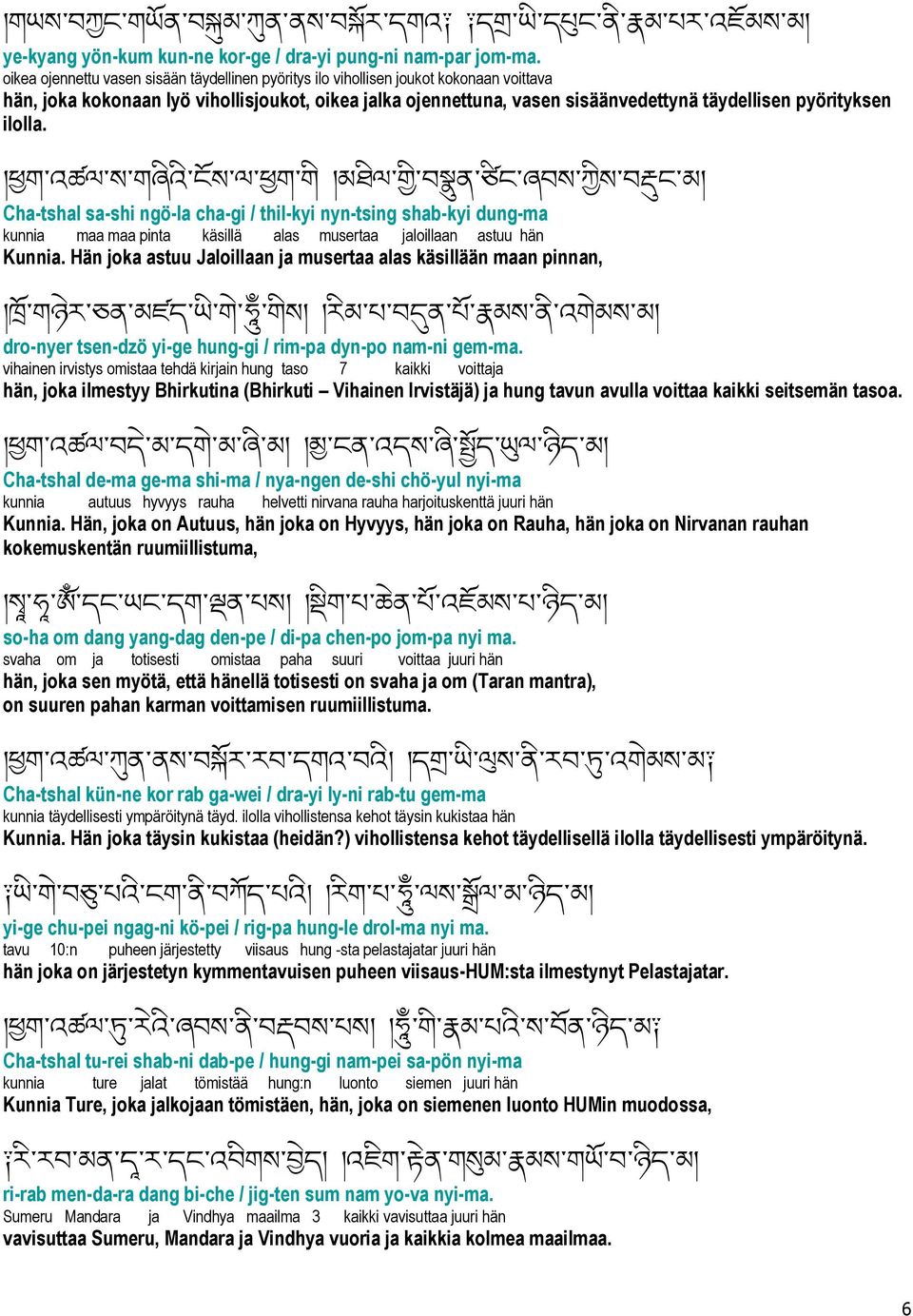 ilolla. Cha-tshal sa-shi ngö-la cha-gi / thil-kyi nyn-tsing shab-kyi dung-ma kunnia maa maa pinta käsillä alas musertaa jaloillaan astuu hän Kunnia.