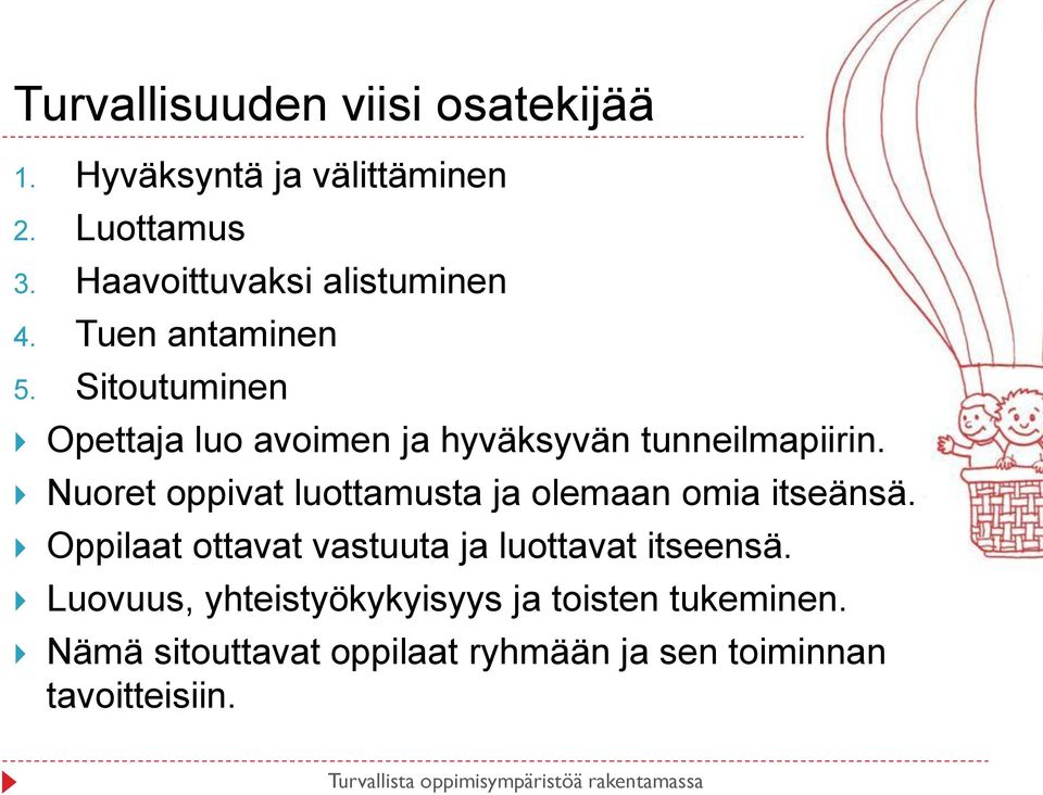 Sitoutuminen Opettaja luo avoimen ja hyväksyvän tunneilmapiirin.