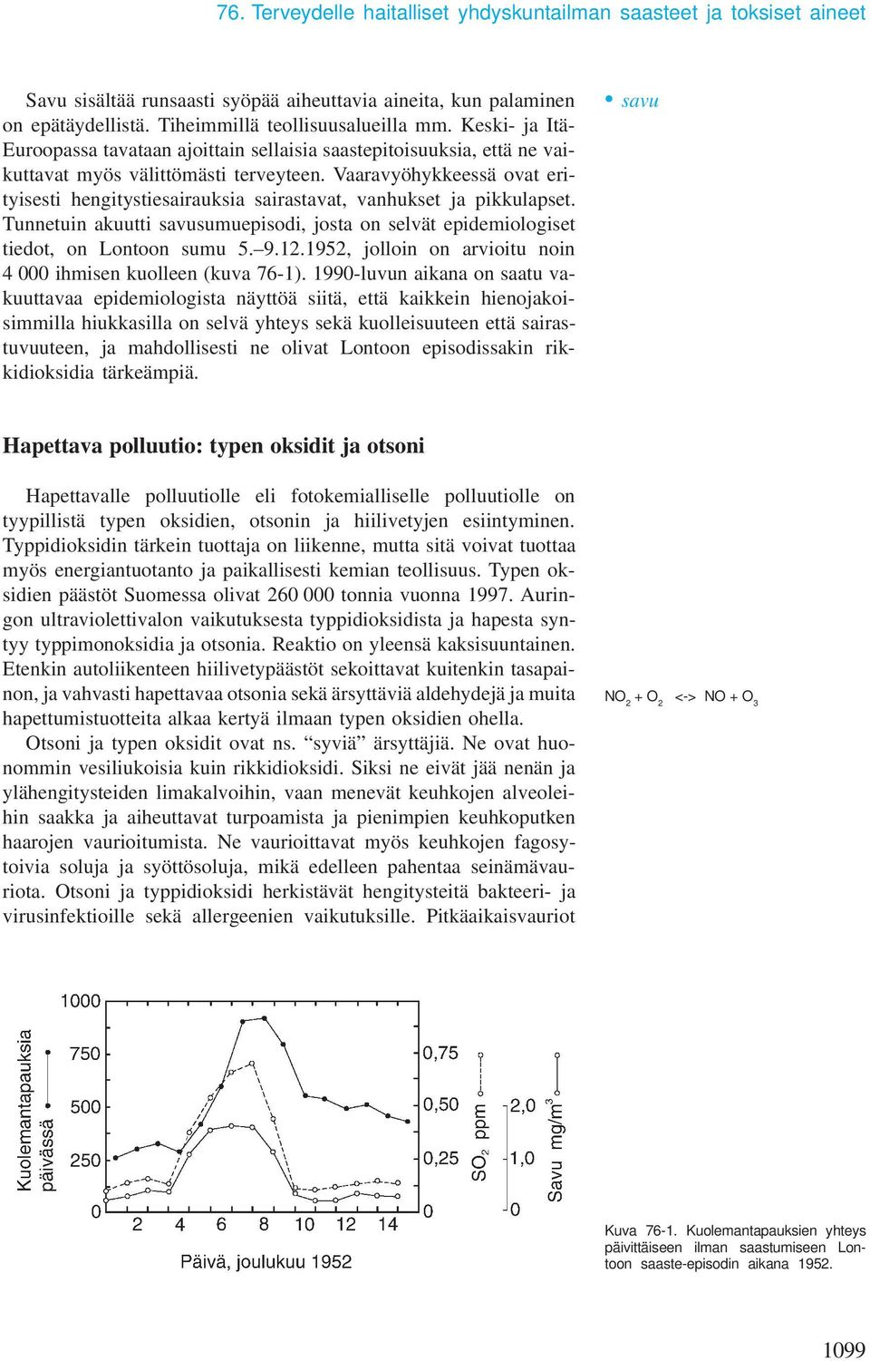 Vaaravyöhykkeessä ovat erityisesti hengitystiesairauksia sairastavat, vanhukset ja pikkulapset. Tunnetuin akuutti savusumuepisodi, josta on selvät epidemiologiset tiedot, on Lontoon sumu 5. 9.12.