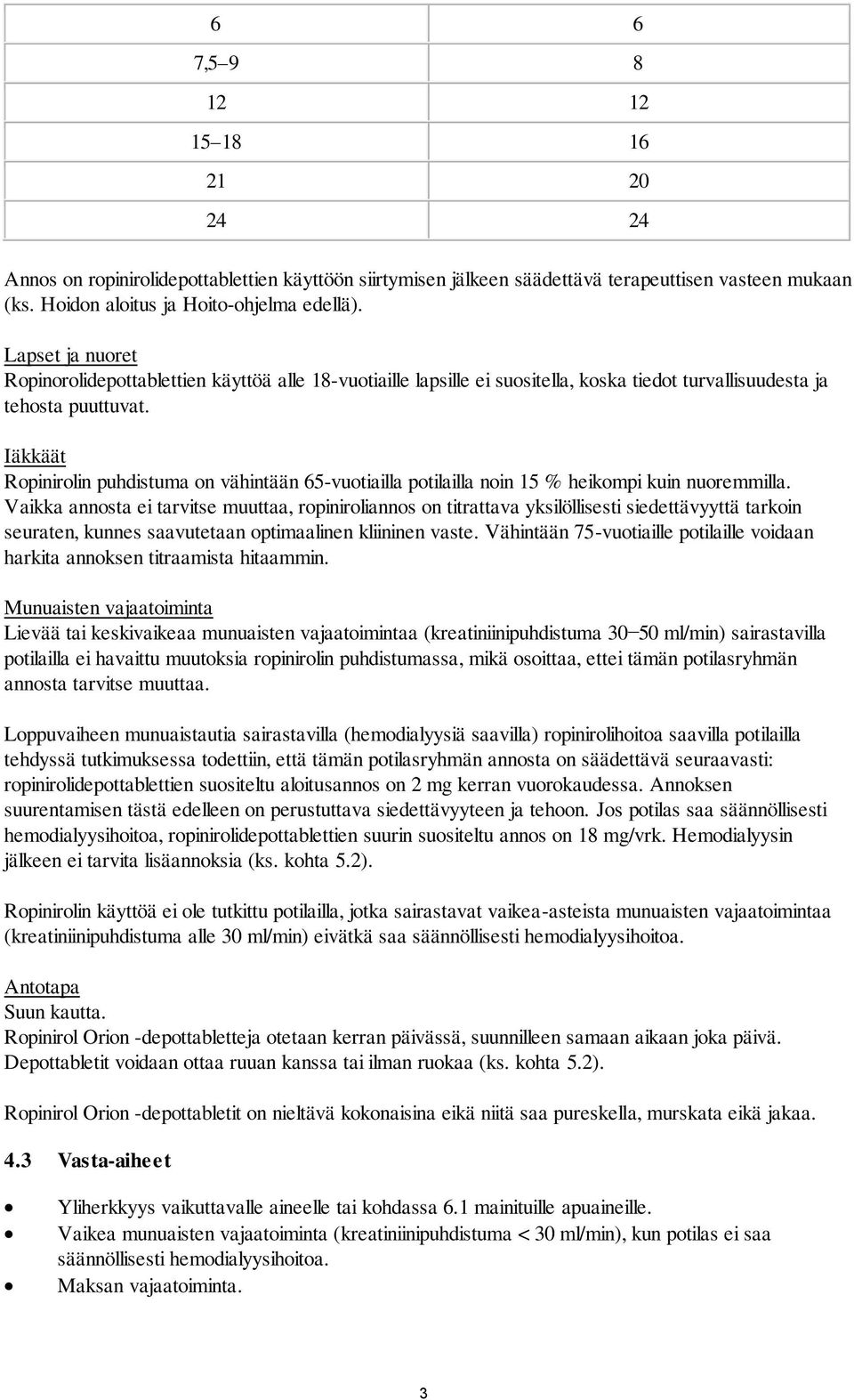 Iäkkäät Ropinirolin puhdistuma on vähintään 65-vuotiailla potilailla noin 15 % heikompi kuin nuoremmilla.