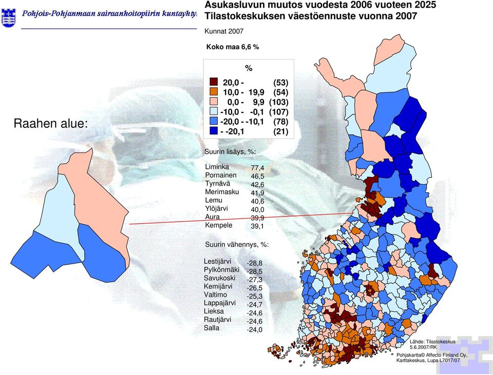 Ylöjärvi Aura Kempele 77,4 46,5 42,6 41,9 40,6 40,0 39,9 39,1 Suurin vähennys, %: Lestijärvi Pylkönmäki Savukoski Kemijärvi Valtimo Lappajärvi