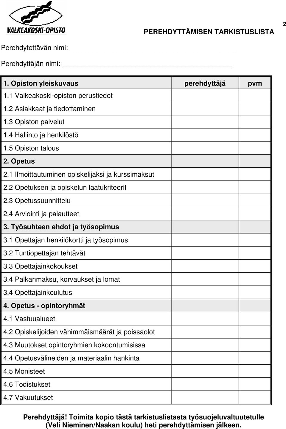 4 Arviointi ja palautteet 3. Työsuhteen ehdot ja työsopimus 3.1 Opettajan henkilökortti ja työsopimus 3.2 Tuntiopettajan tehtävät 3.3 Opettajainkokoukset 3.4 Palkanmaksu, korvaukset ja lomat 3.